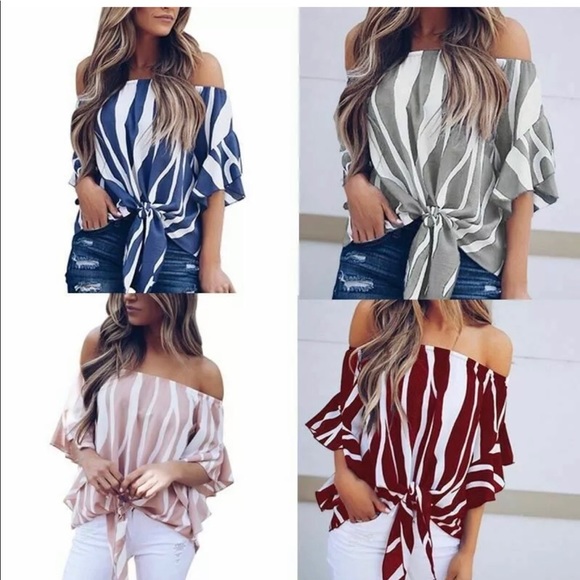 ๐Host Pic 3/13๐ Wavy-Striped Off-Shoulder Blouse - Picture 3 of 4